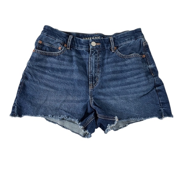 American Eagle Curvy Relaxed Short Denim Shorts Strigid High Rise Raw Hem Size 8 - Picture 1 of 9